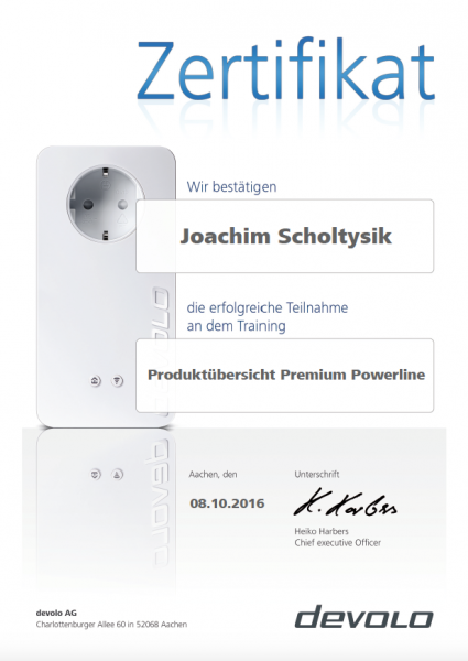 Zertifikat Devolo Produktübersicht Premium Powerline